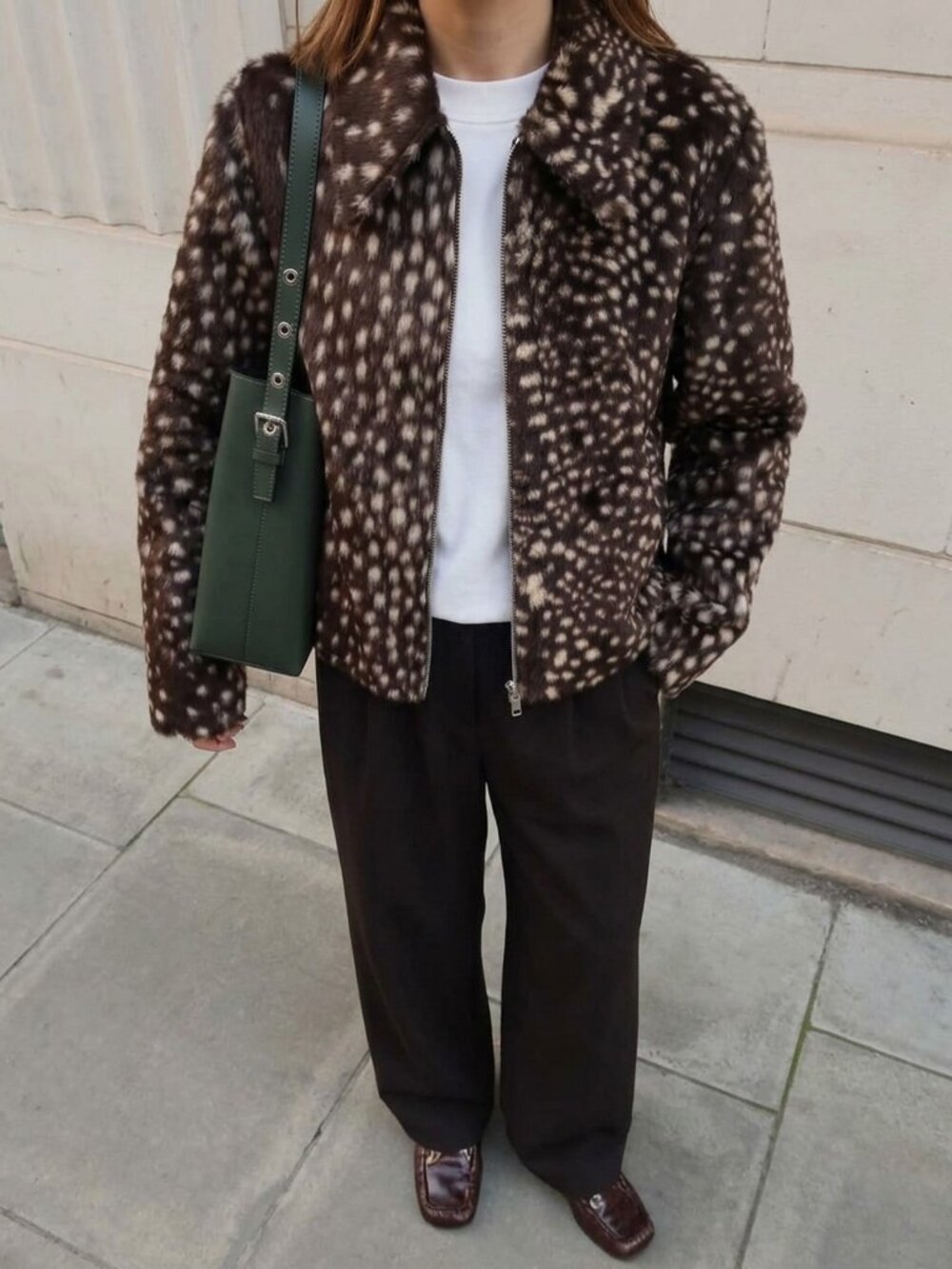 Chocolate Brown Casual Women's Streetwear Traveling Cow Print Faux Fur Jacket